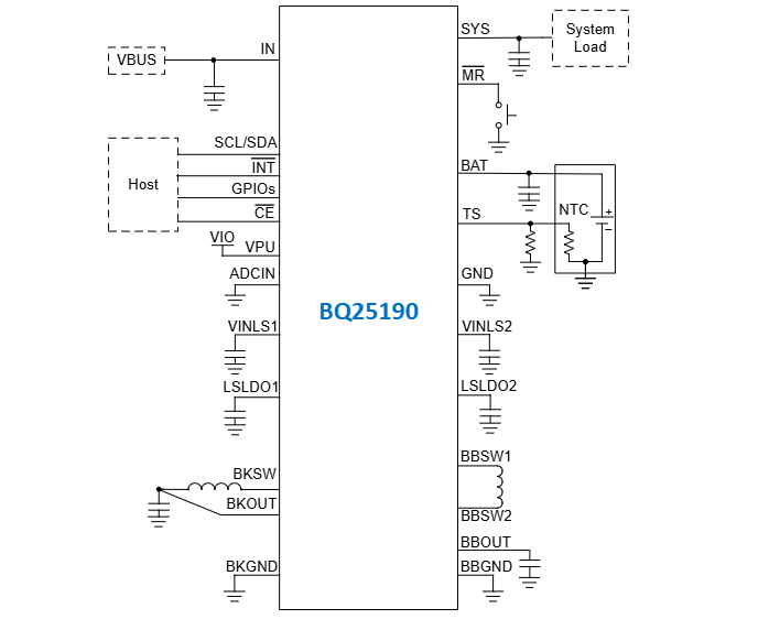 Schematic - Texas Instruments bq25190 Linear Battery Charger